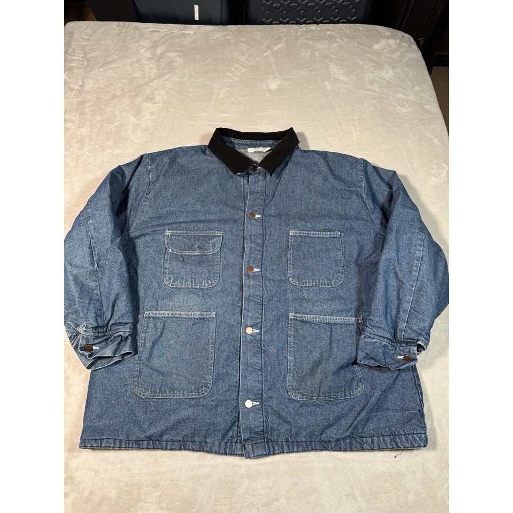 Vintage Bob Barker Denim Jacket Men 2XL Chore Coat Prison Blanket Lined